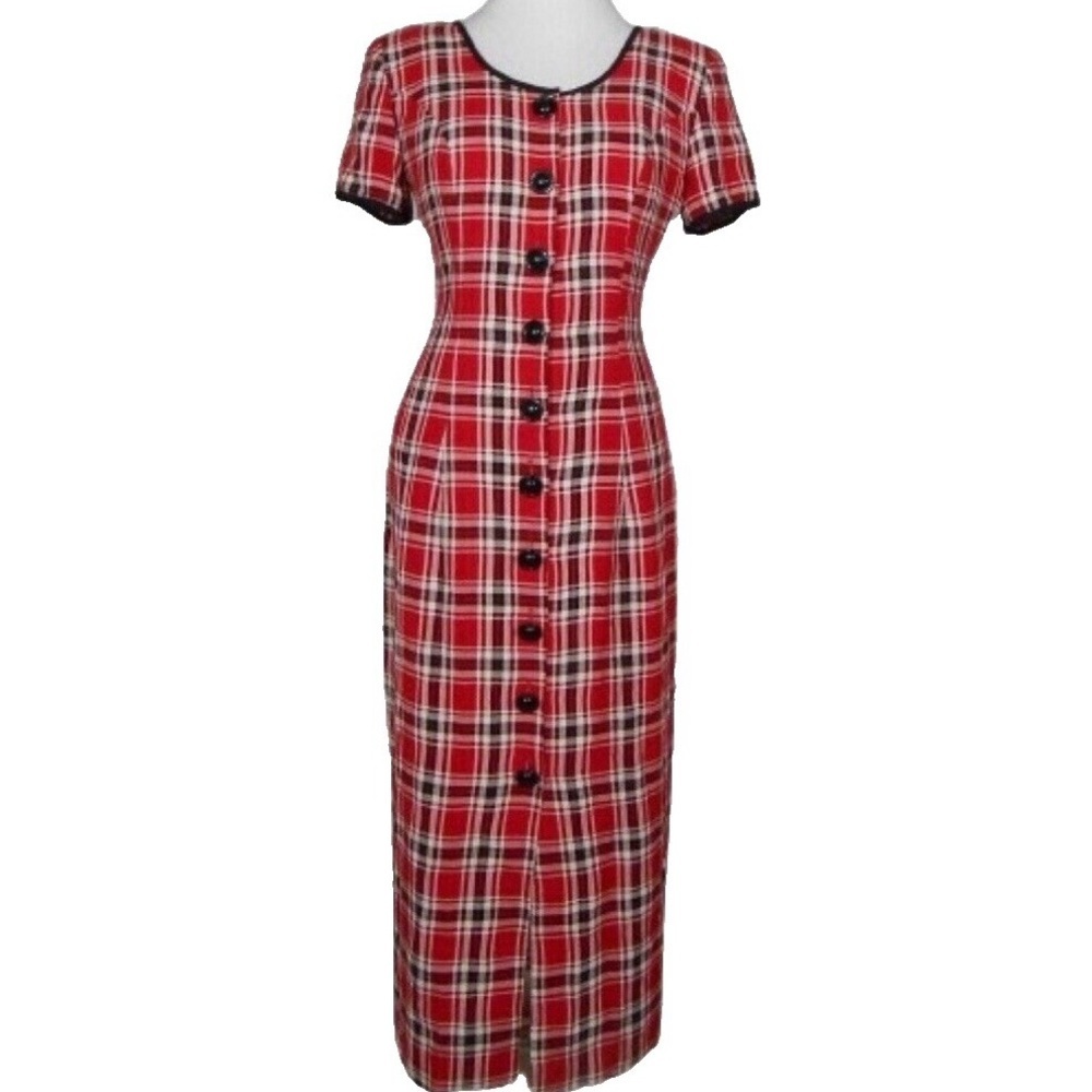 Misty Lane Vintage Red Plaid Midi Dress Size 8 Union Made USA